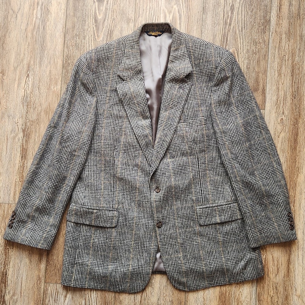 VTG Brooks Brothers 44R Camel Hair Blazer Glen Plaid Sport Coat USA Union